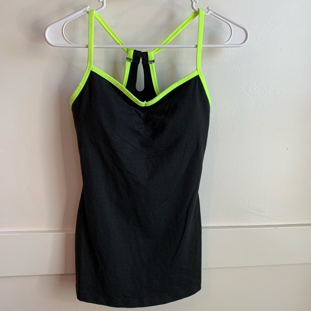 Lucy Charcoal Gray & Neon Yellow Heart Center Tank Top